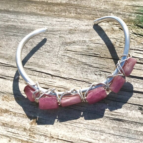 Pink Tourmaline Natural Sterling Silver Cuff Bracelet Gemstone Untreated 925 - Picture 4 of 10